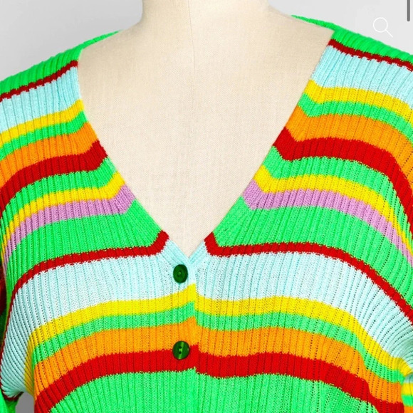 DAISY STREET x MODCLOTH Scream for Green Cardigan in Neon Green Stripes - Picture 3 of 8